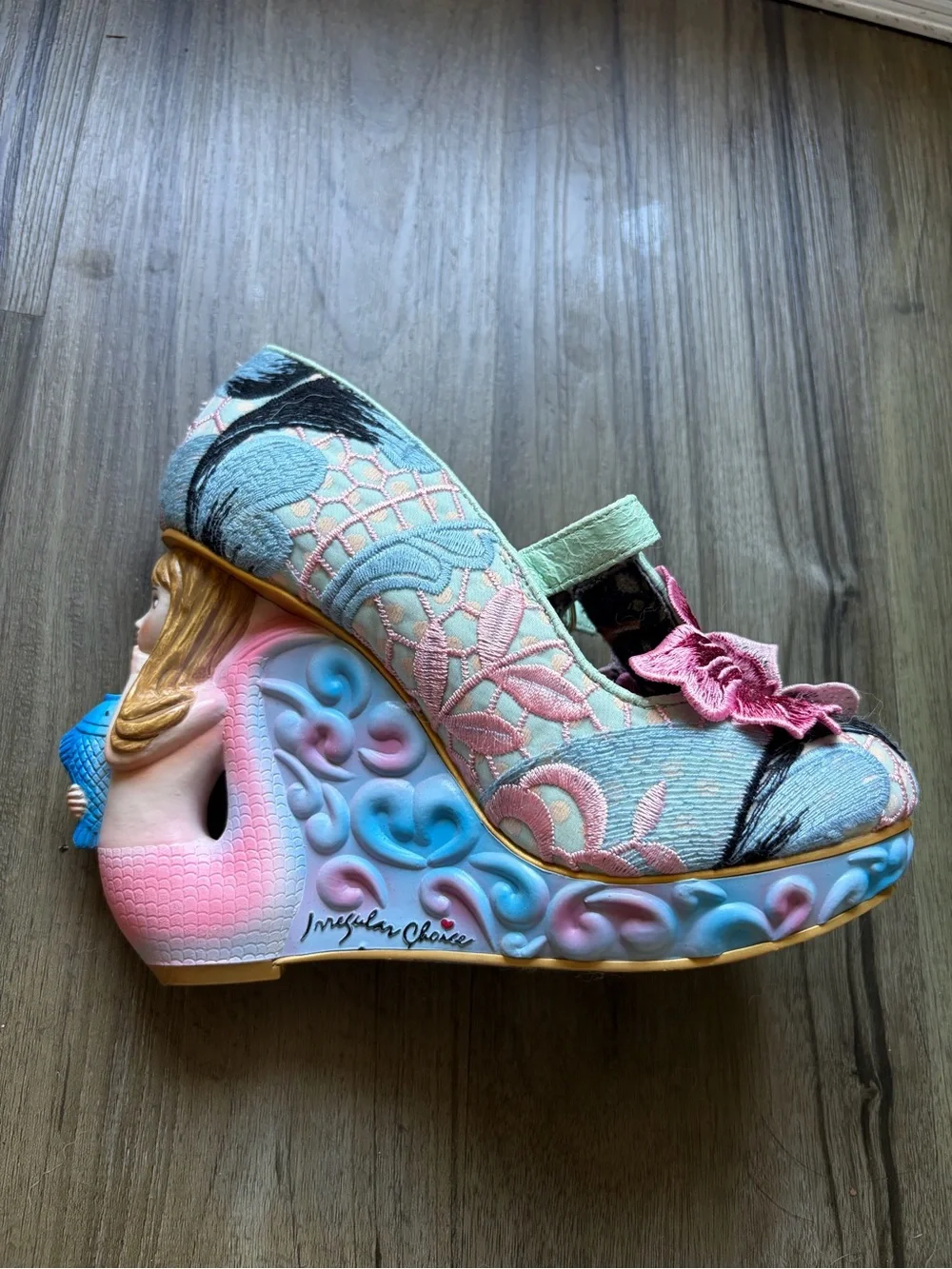 Irregular Choice - Aquata - Mermaid Floral Embroidered Mary Jane Wedge Heels